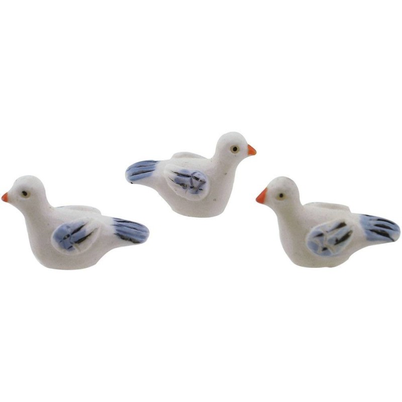 Conjunto de 3 palomas de resina de 2,5 cm animales para belén.