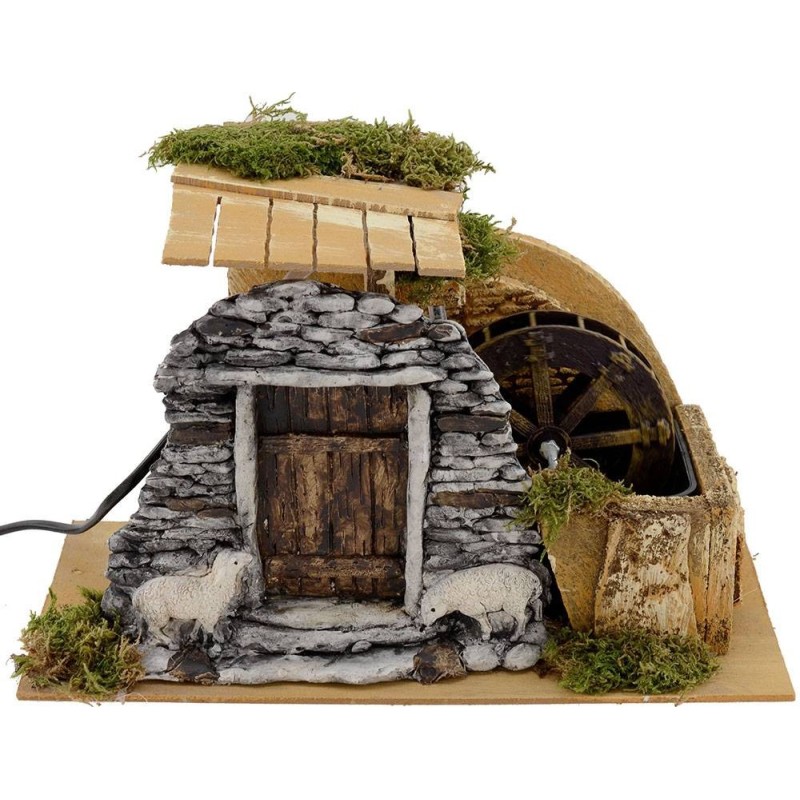 Mulino ad acqua funzionante per presepe cm 32x17x20 h. Mondo