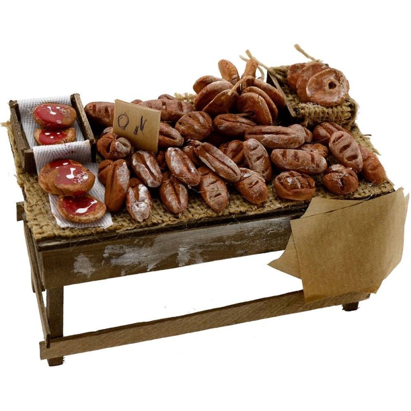 Wooden bench with bread and pizzas 13x7x7,5h.