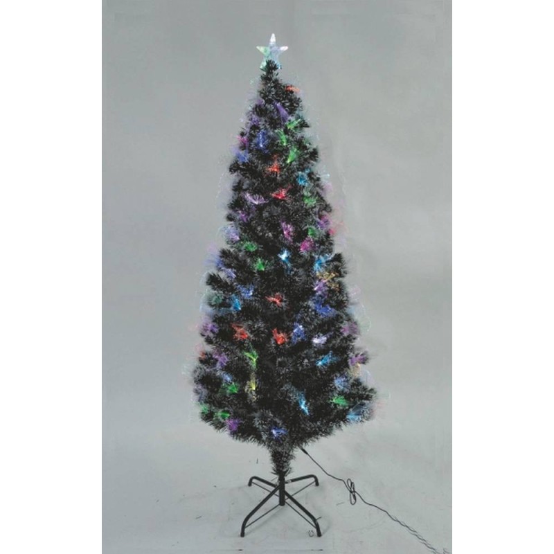 Albero di Natale innevato 60 cm con fibre otiche colorate e