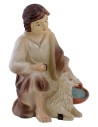 Kneeling shepherd with sheep in resin series 8 cm