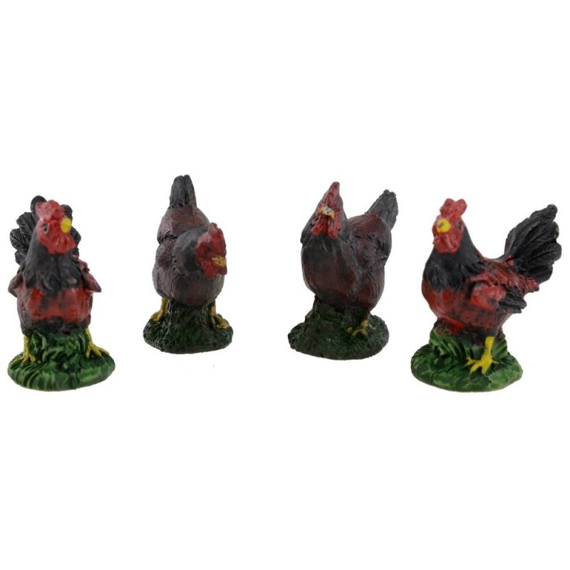 Set de 4 gallinas de resina de 2,5-3 cm Mundo Pesebres