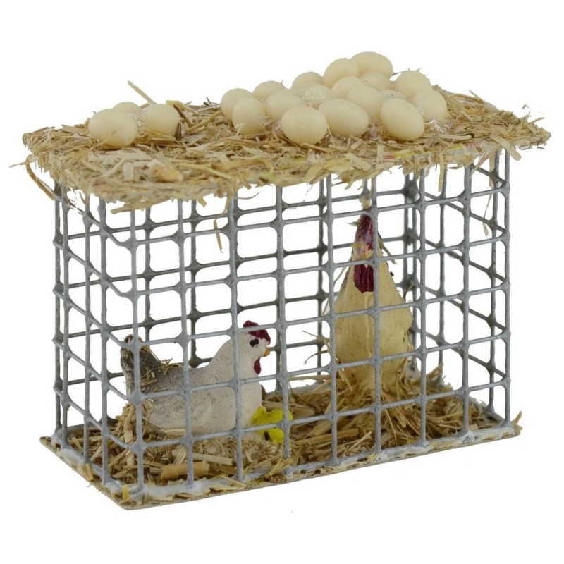 Gabbia in metallo con galline cm 5,5x2,7x4,6 h. Mondo Presepi