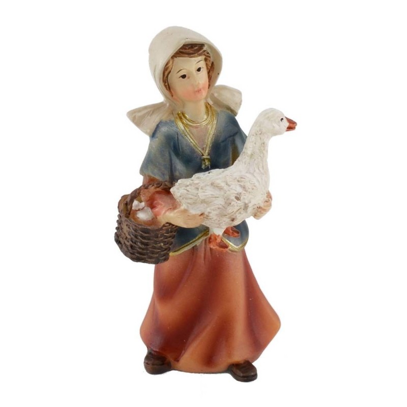 Woman with goose in resin 8 cm