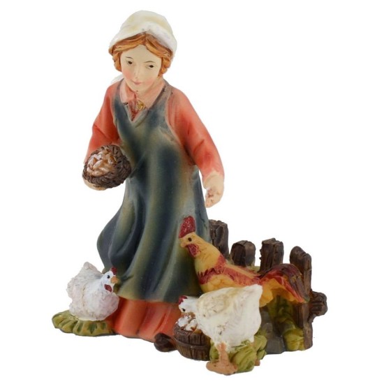 Peasant with hens in resin 8 cm