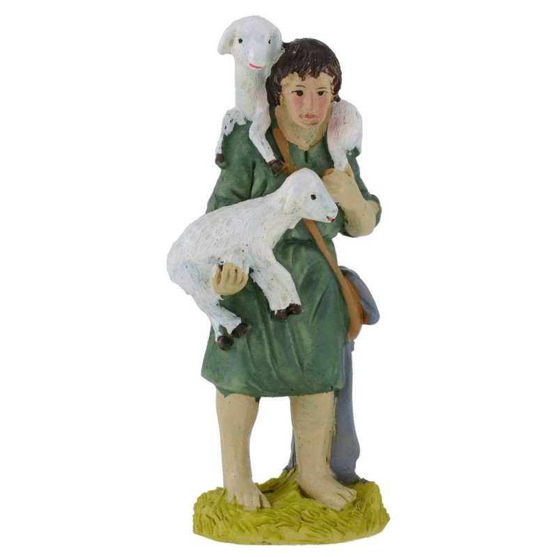 Shepherd with sheep in resin 12 cm