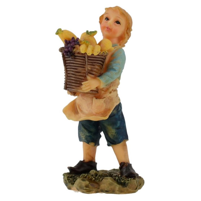 Child with fruit basket in resin 12 cm