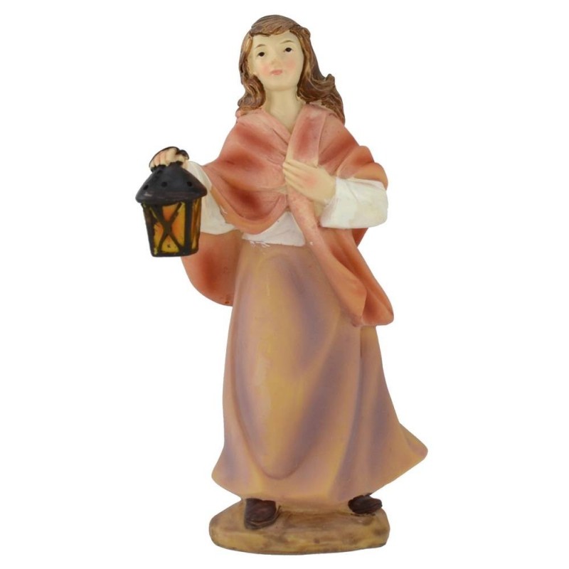 Woman with lantern in resin 15 cm