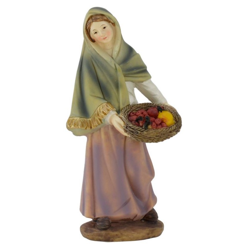 Donna con cesto di frutta in resina 15 cm Mondo Presepi