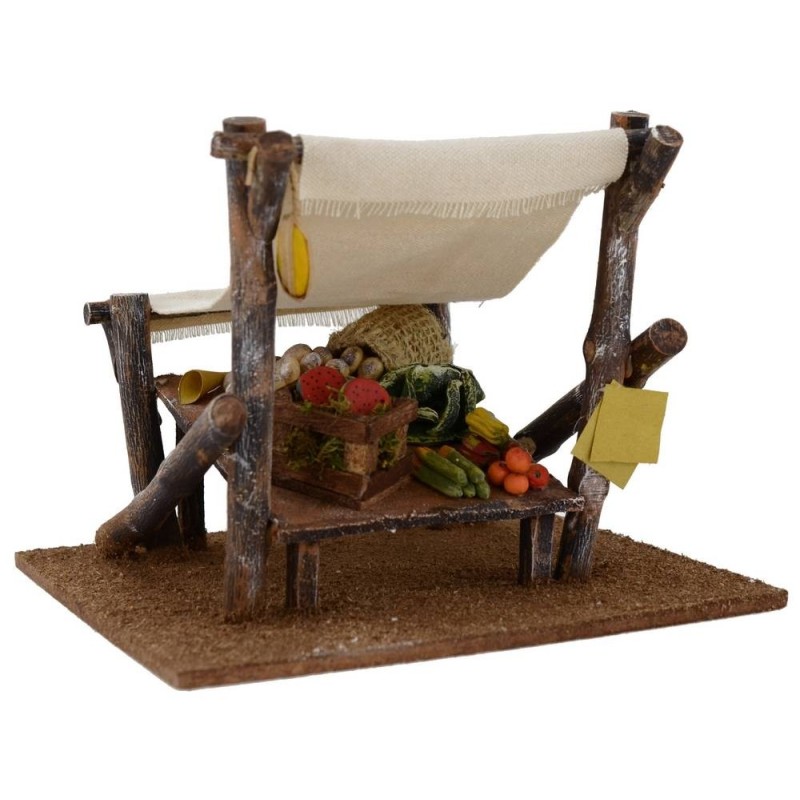 Tienda con puesto de frutas y verduras de 17,5x17,5x13 cm.