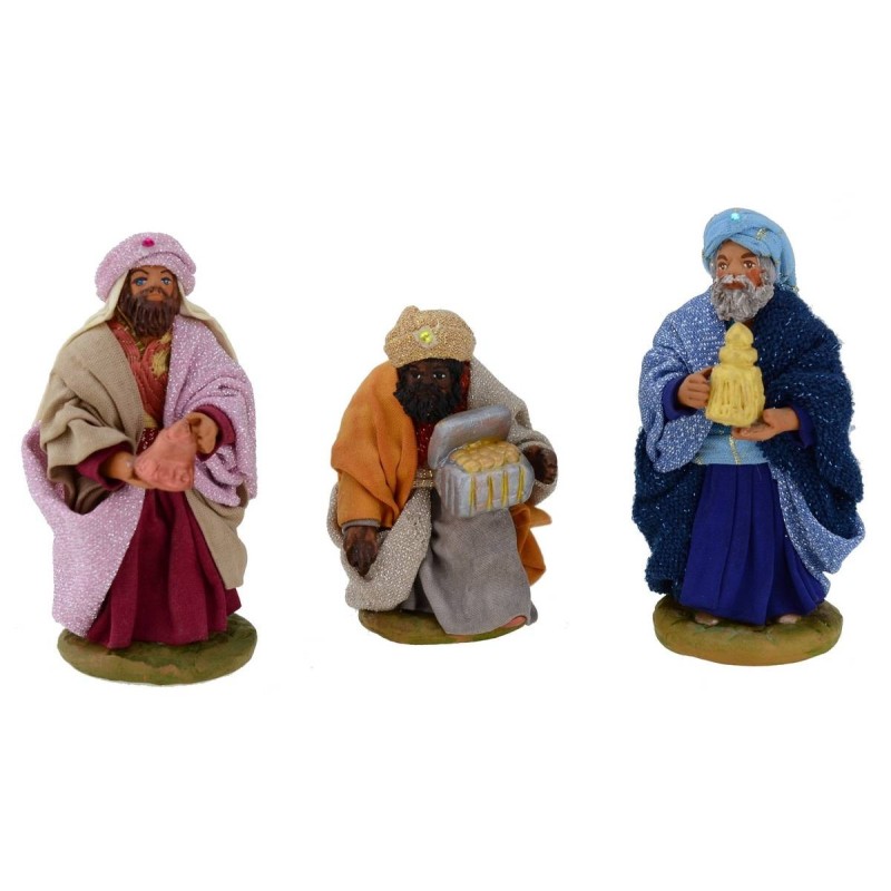 Conjunto de 3 Reyes Magos de 10 cm con ropa de tela Mundo