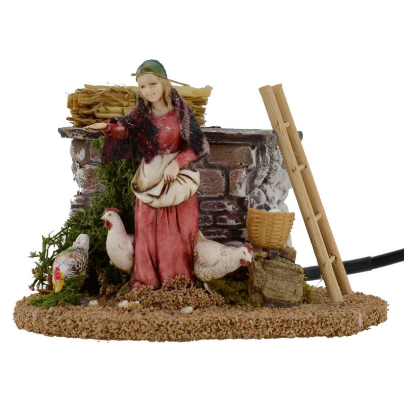 Peasant and hen with double movement series 10 cm Landi presepe