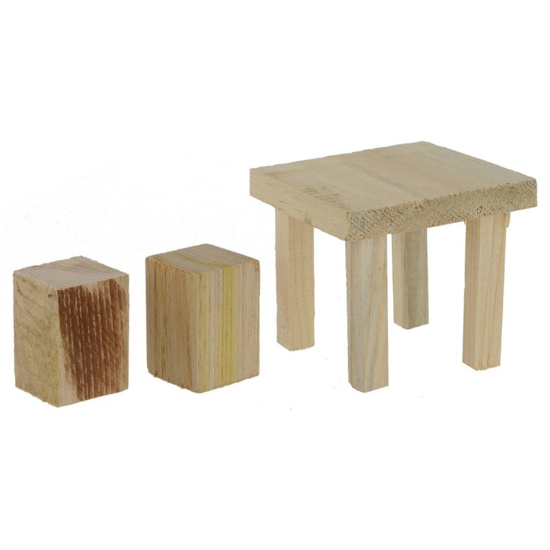 Mesa con taburetes de madera para estatuas de 12 a