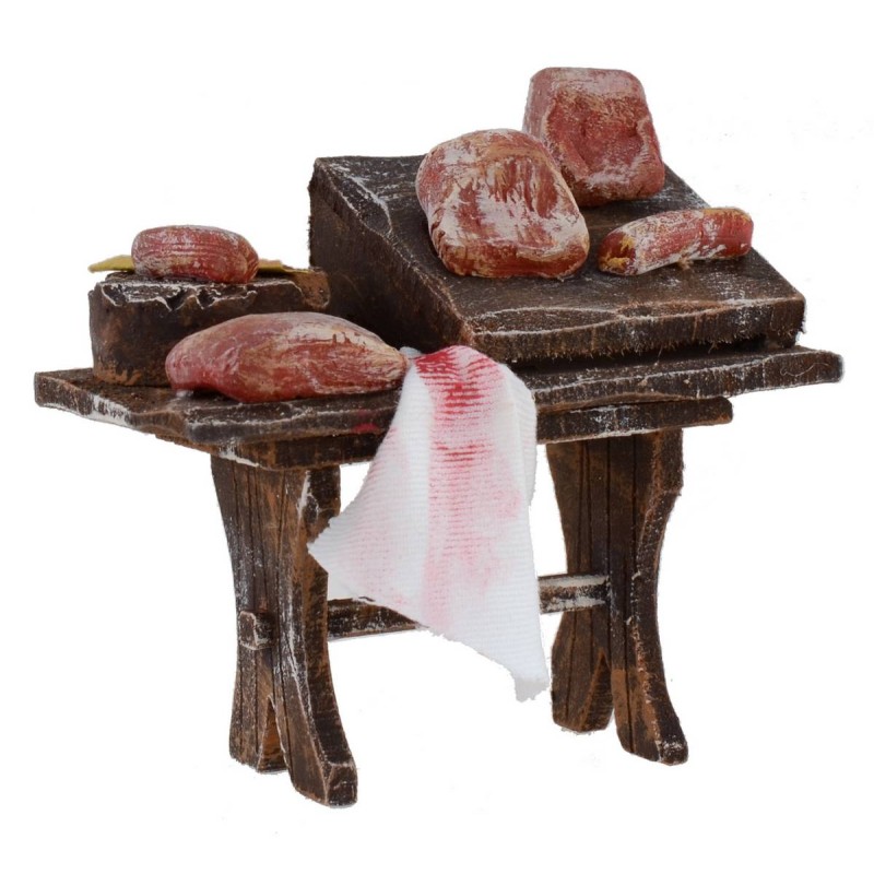 Banco in legno con carne e salumi cm 8,5x5x8,5 per statue da