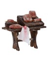 Banco in legno con carne e salumi cm 8,5x5x8,5 per statue da