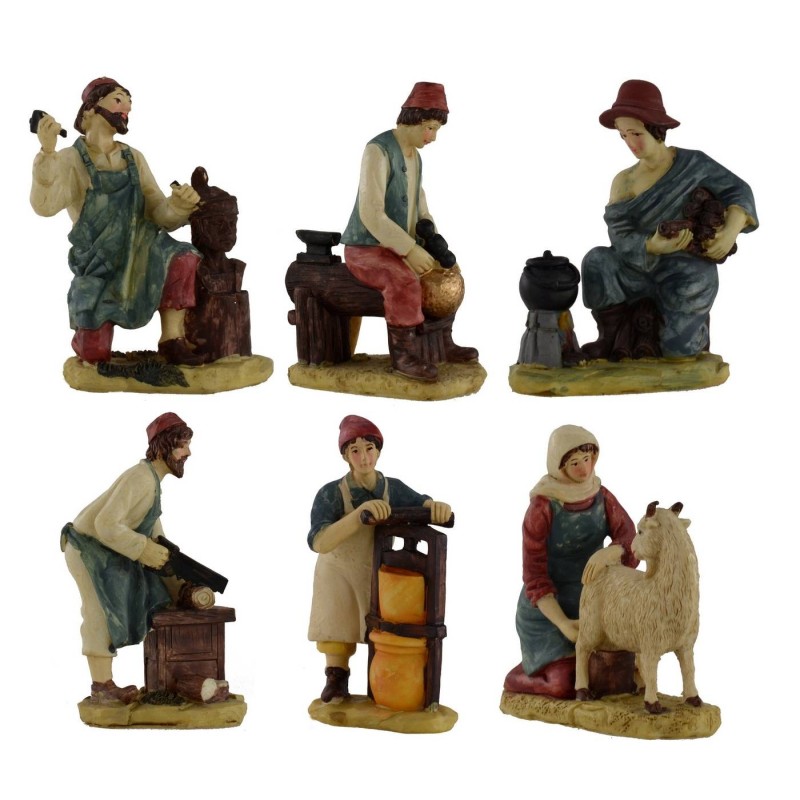 Conjunto de 6 estatuas de 15 cm para belén de resina Mondo Presepi