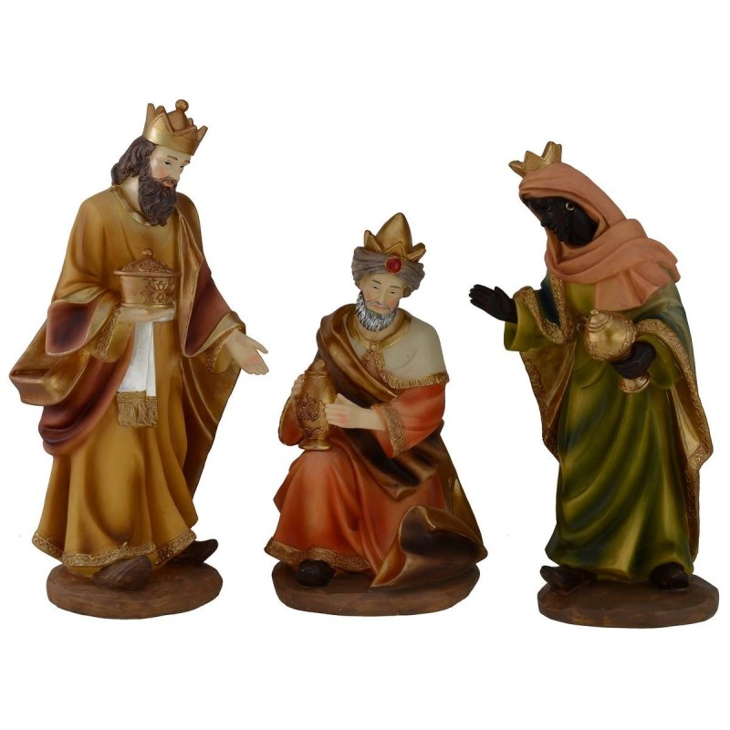 Reyes Magos en juego de 3 figuras de 30 cm en resina