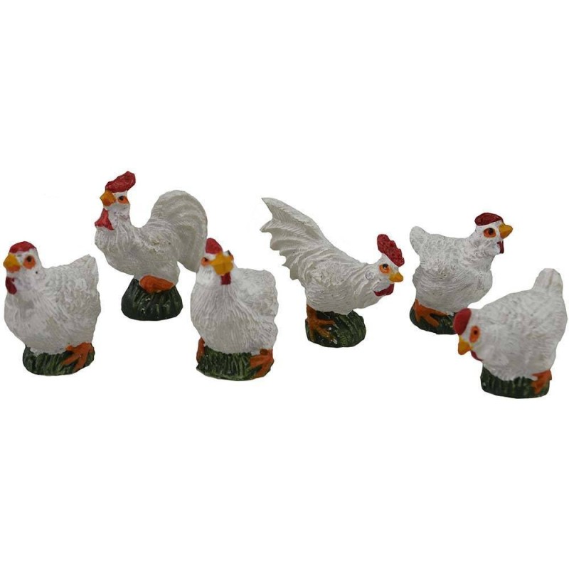 Conjunto de 6 gallinas de resina de 3 cm Mondo Presepi