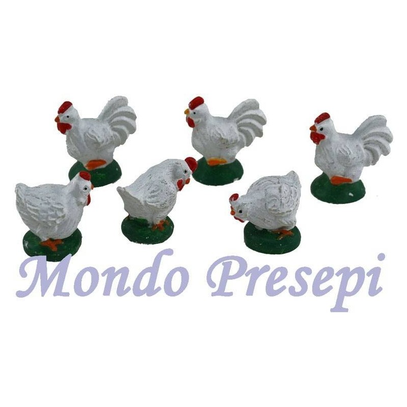 Conjunto de 6 gallinas de resina 3,5-4 cm Mundo Pesebres