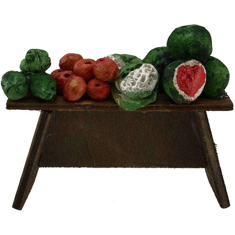 Banco de frutas y verduras pesebre cm 6x2x3 h Mondo Presepi