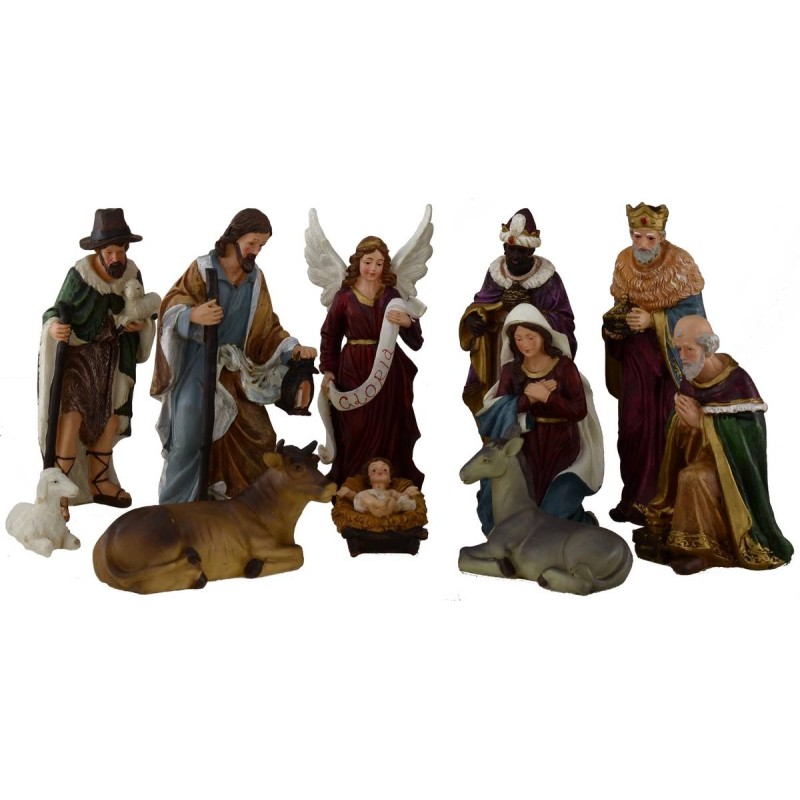 Nativity set of 11 subjects 20 cm in resin