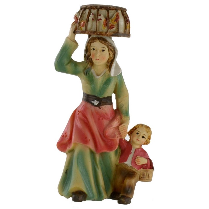 Mujer con niño y jaula en la cabeza serie 8 cm en