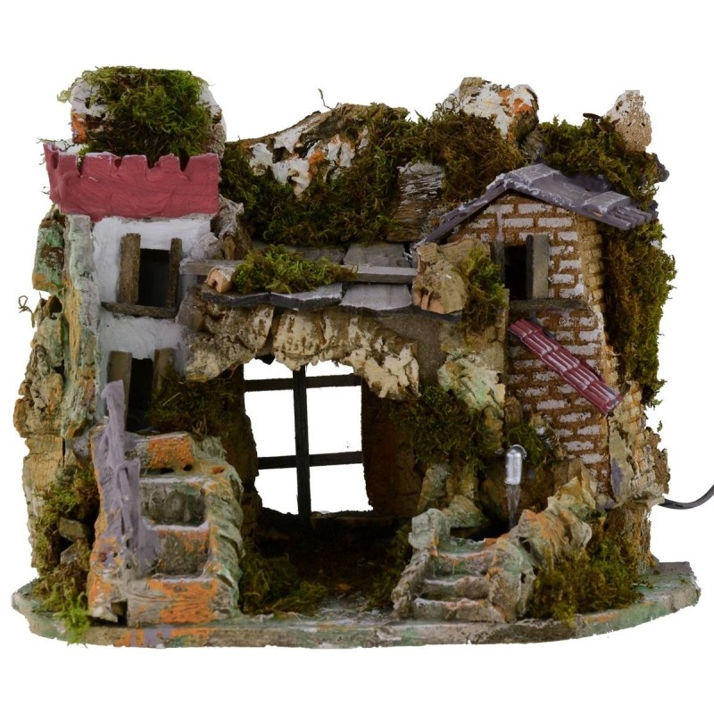 Presepe con fontana funzionante e grotta cm 37,5x27x30 h Mondo