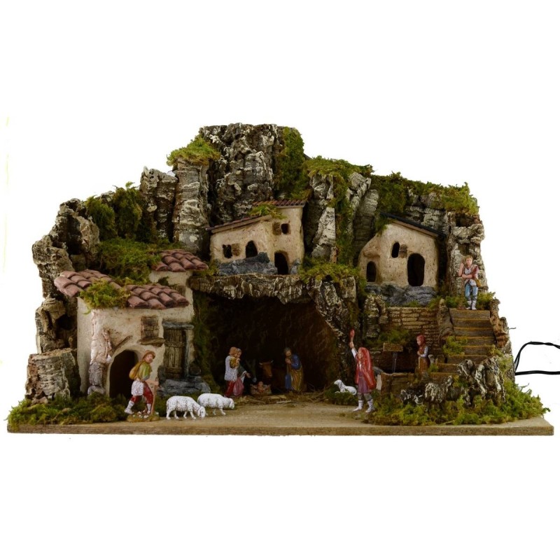 Illuminated crib complete with Nativity Landi cm 10 with