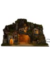 Presepe illuminated with grotto, landscape and fountain