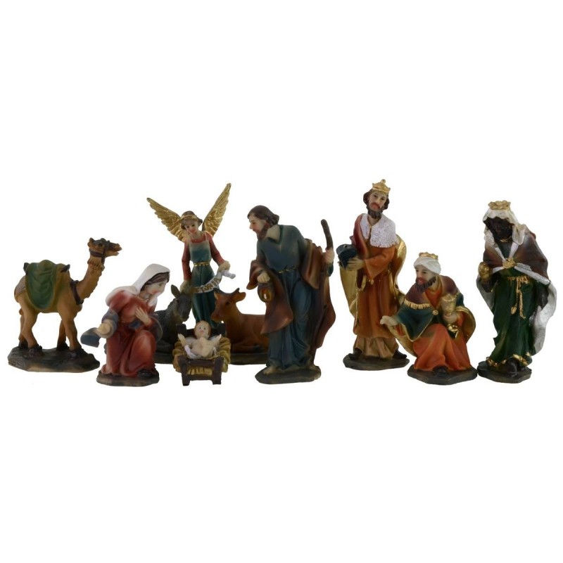 Set 10 figures 7 cm Nativity scene, Magi, angel and camel