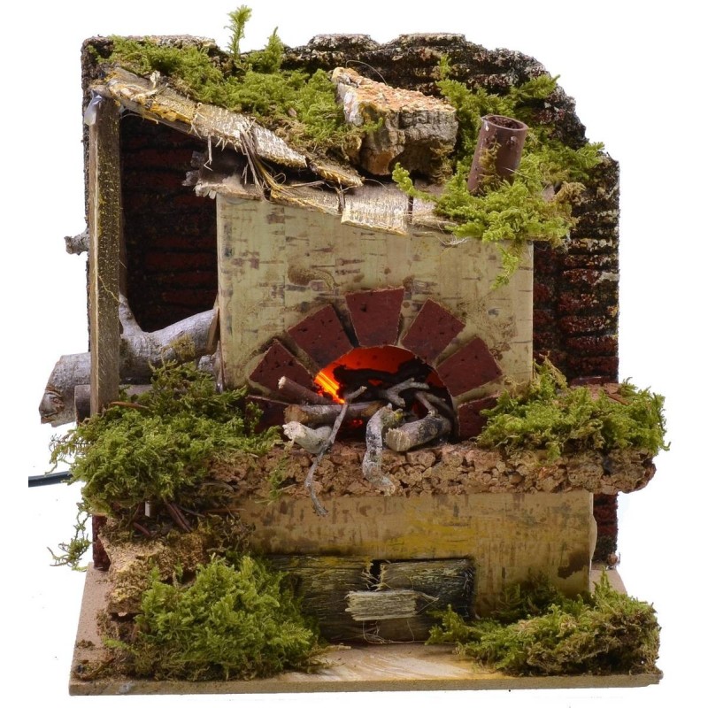 Wood-fired oven with fire effect light working for 15x10x15.5