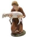 Adoring kneeling with lamb in painted resin 12 cm Landi