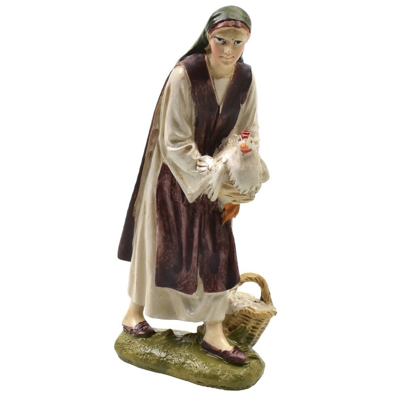 Woman with hen in painted resin 12 cm Landi economic series