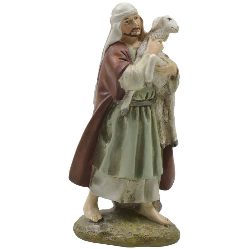 Good shepherd with lamb in painted resin 12 cm Landi economic