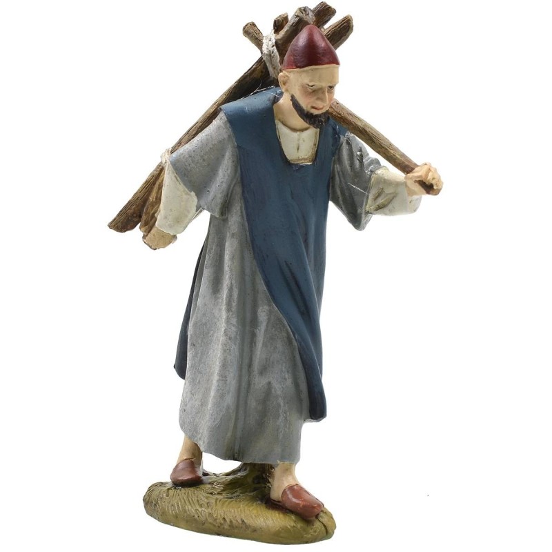 Woodcutter with wood in painted resin 12 cm Landi economic