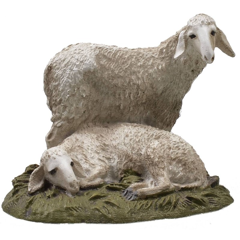 Pair of sheep in painted resin for statues 10 cm Landi economic