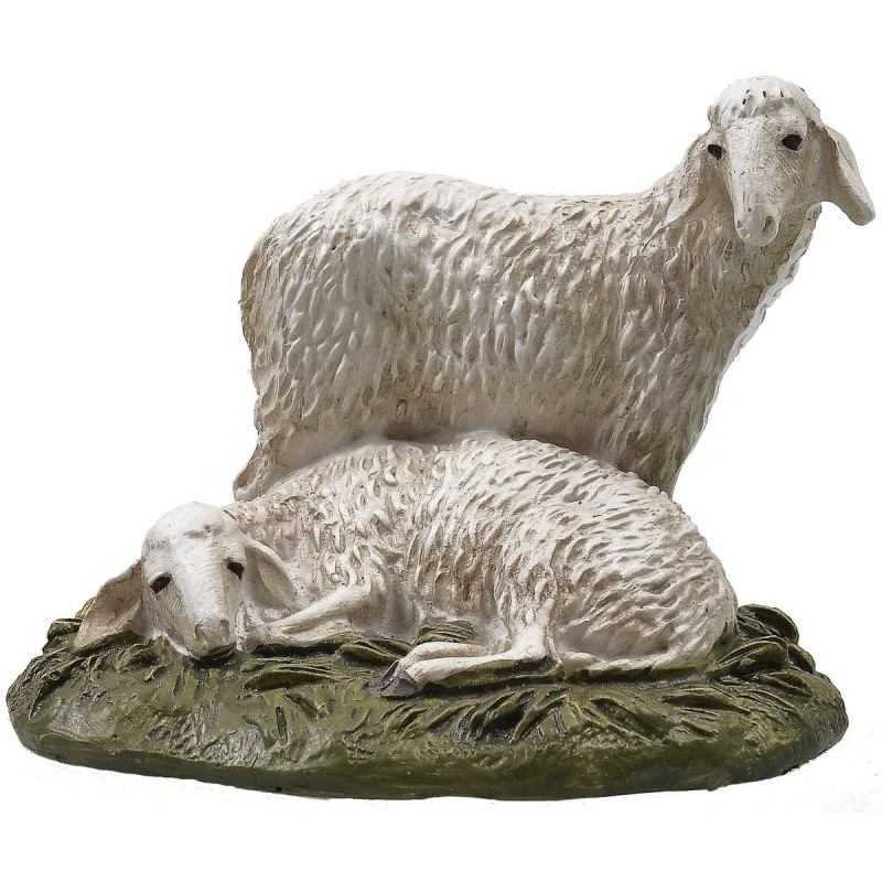 Pair of sheep with painted resin base for statues 12 cm Landi