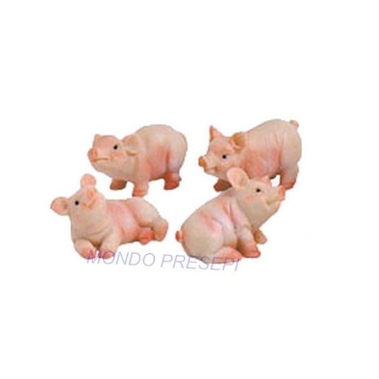 Set of 4 pigs in resin 3.5 cm