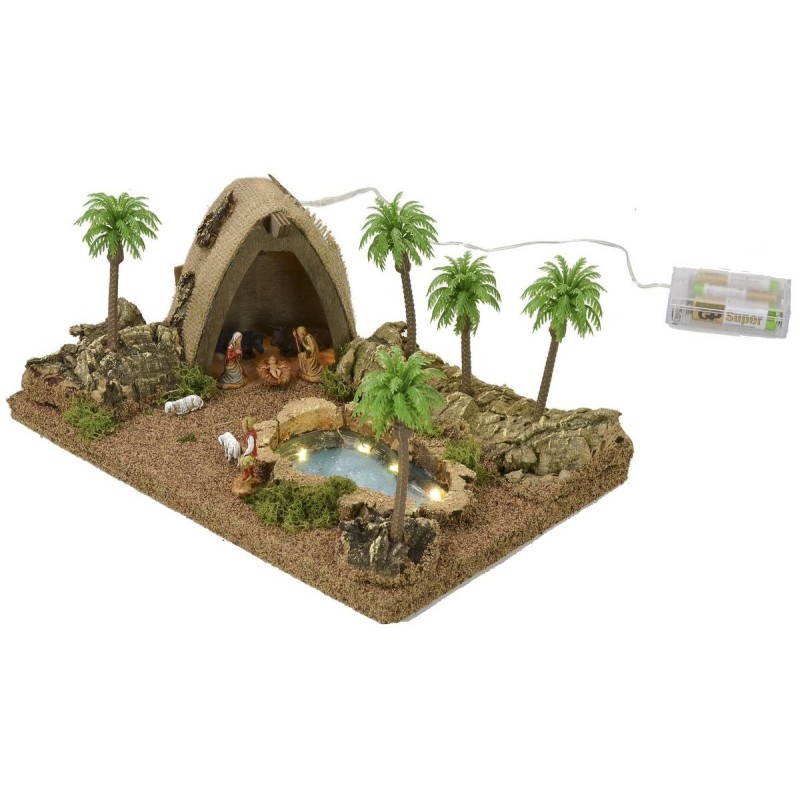 Illuminated Arab tent complete with Landi statues with pond and