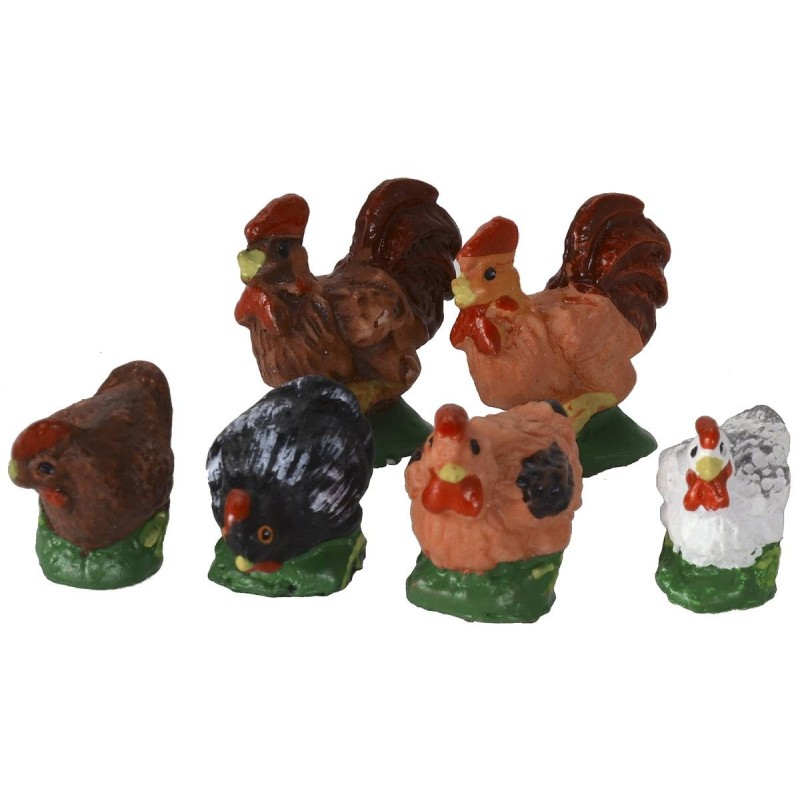 Set 6 galline in resina cm 2-2,5 -Animali presepe Mondo Presepi