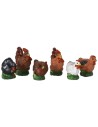 Set of 6 hens in resin 2-2.5 cm - Nativity animals