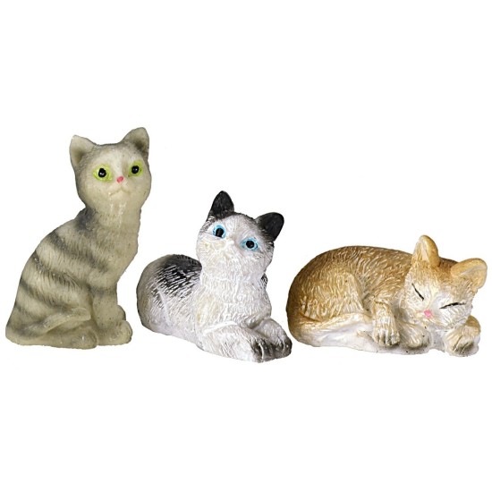 Set of three assorted cats in resin for statues 12 cm