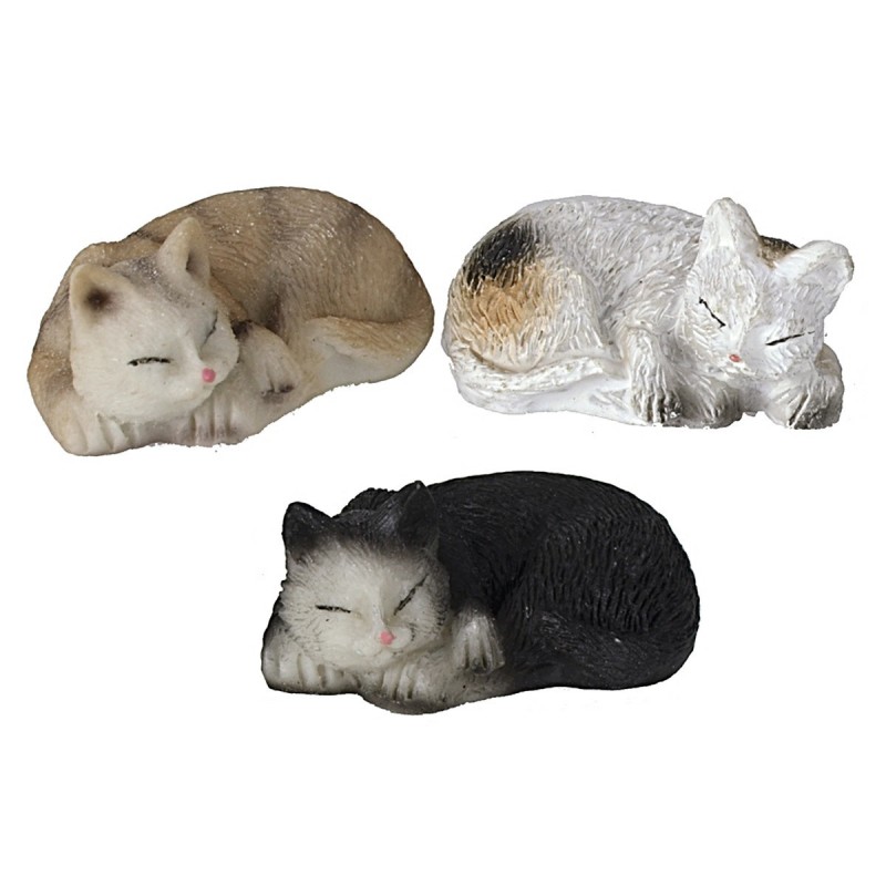 Conjunto de tres gatos acostados en resina para estatuas de 12 cm