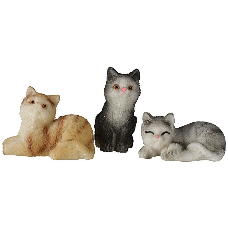 Set of three assorted cats in resin for statues 8-10 cm