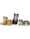 Set of three assorted cats in resin for statues 8-10 cm