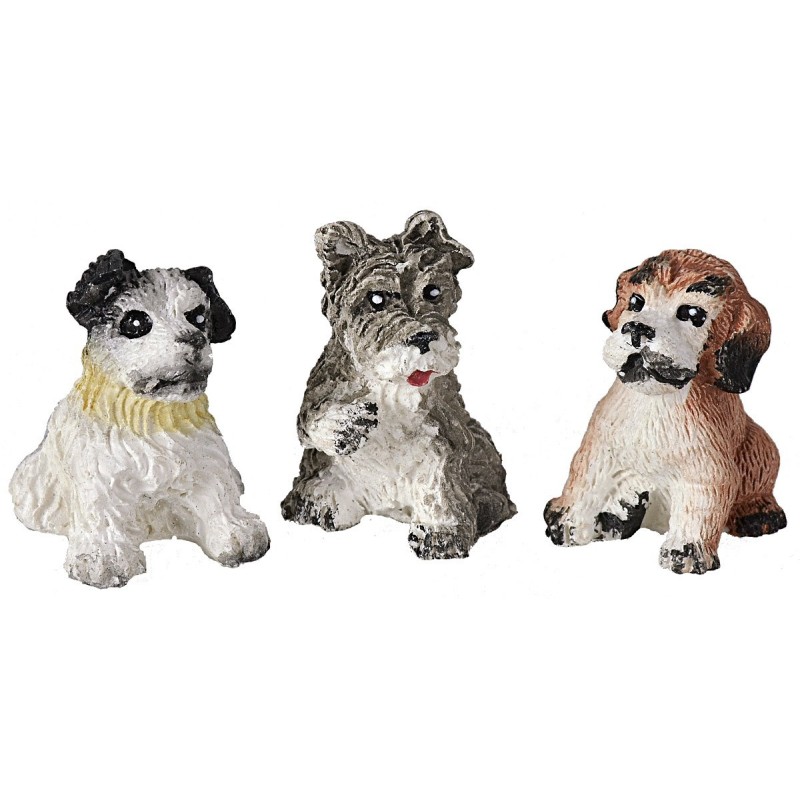 Conjunto de tres perros sentados de resina para estatuas de 12 cm.