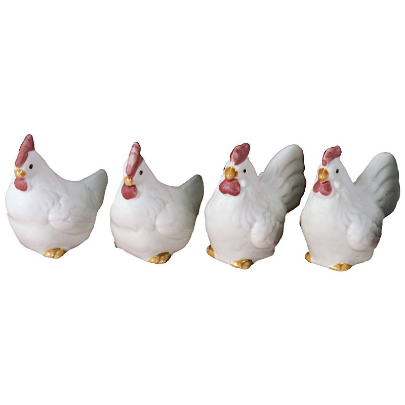 Conjunto de 4 gallinas blancas de resina de 4x4,6 cm Mundo