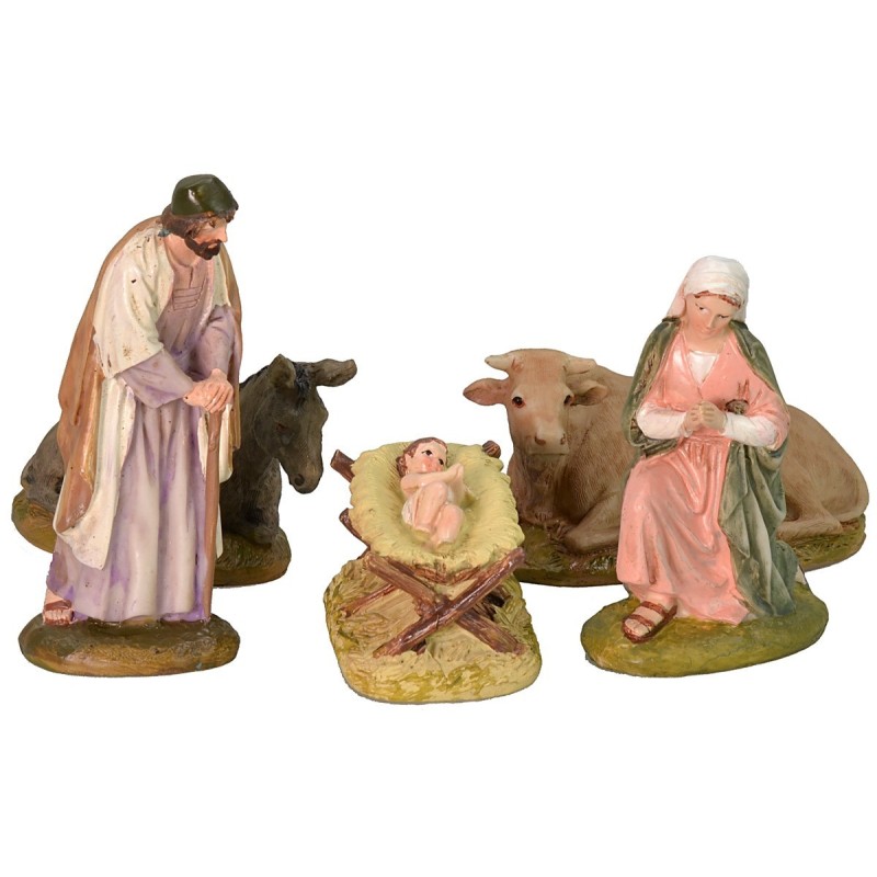 Natività 5 soggetti in resina dipinta 10 cm serie economica