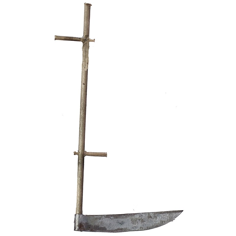 Metal scythe with aged handle 10 cm