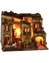 Illuminated nativity scene complete with Landi statues with